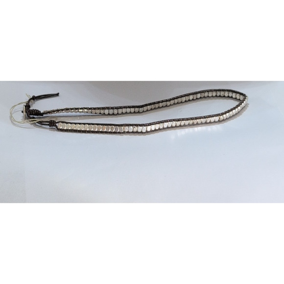 STELLA & Dot Silver Tone nugget Brown Leather Wrap Bracelet 14" - Picture 2 of 6